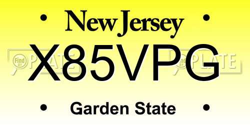X85VPG New Jersey License Plate