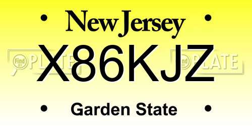 X86KJZ New Jersey License Plate