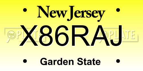X86RAJ New Jersey License Plate