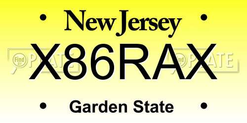 X86RAX New Jersey License Plate