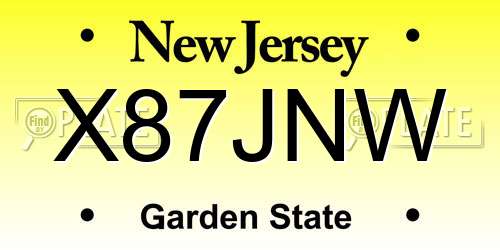 X87JNW New Jersey License Plate