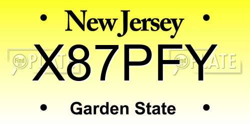 X87PFY New Jersey License Plate