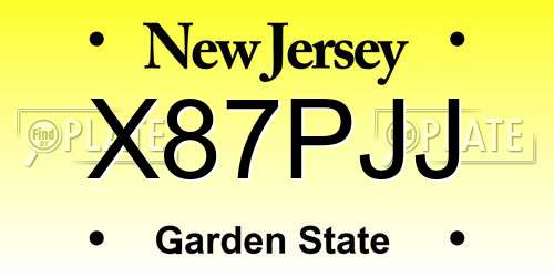 X87PJJ New Jersey License Plate