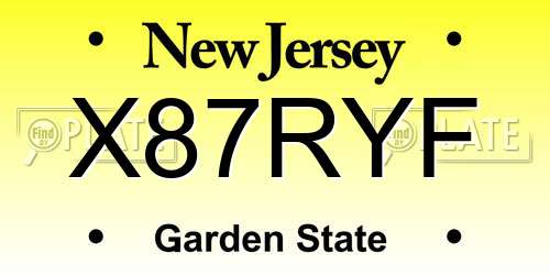 X87RYF New Jersey License Plate