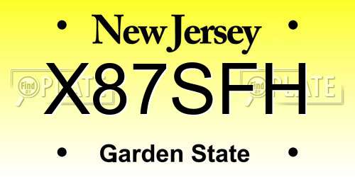 X87SFH New Jersey License Plate