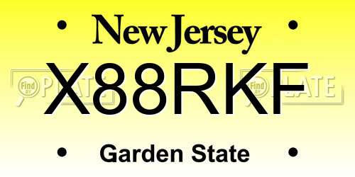 X88RKF New Jersey License Plate