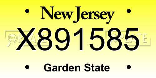 X891585 New Jersey License Plate