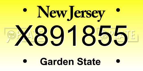 X891855 New Jersey License Plate