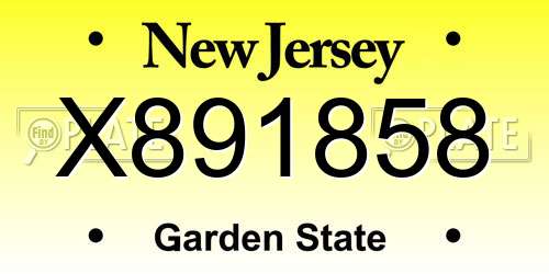 X891858 New Jersey License Plate