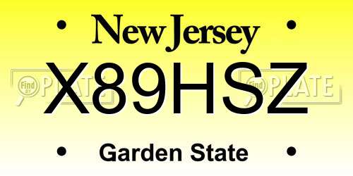 X89HSZ New Jersey License Plate