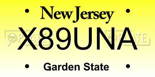 X89UNA New Jersey License Plate