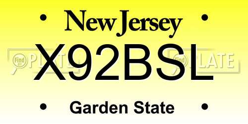 X92BSL New Jersey License Plate