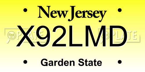 X92LMD New Jersey License Plate
