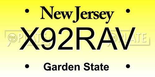 X92RAV New Jersey License Plate