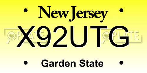 X92UTG New Jersey License Plate
