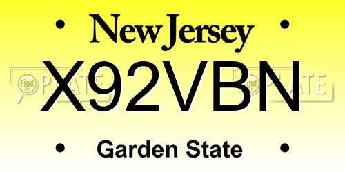 X92VBN New Jersey License Plate