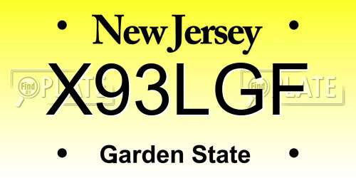 X93LGF New Jersey License Plate