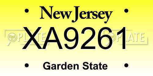 XA9261 New Jersey License Plate