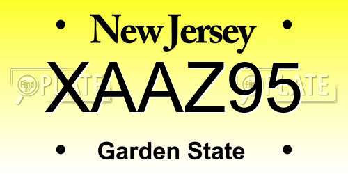 XAAZ95 New Jersey License Plate