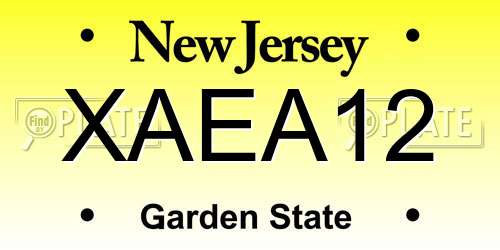 XAEA12 New Jersey License Plate
