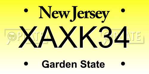 XAXK34 New Jersey License Plate