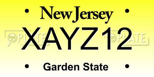 XAYZ12 New Jersey License Plate