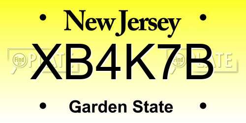 XB4K7B New Jersey License Plate
