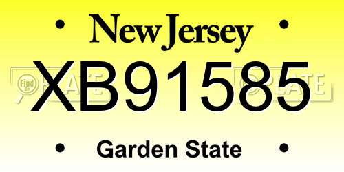 XB91585 New Jersey License Plate