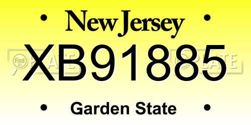 XB91885 New Jersey License Plate
