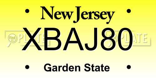 XBAJ80 New Jersey License Plate