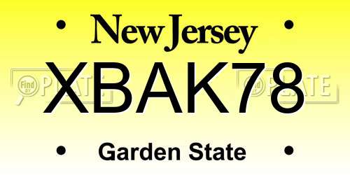 XBAK78 New Jersey License Plate