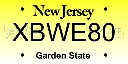 XBWE80 New Jersey License Plate