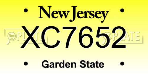 XC7652 New Jersey License Plate