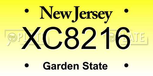 XC8216 New Jersey License Plate