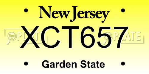 XCT657 New Jersey License Plate