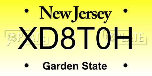 XD8T0H New Jersey License Plate