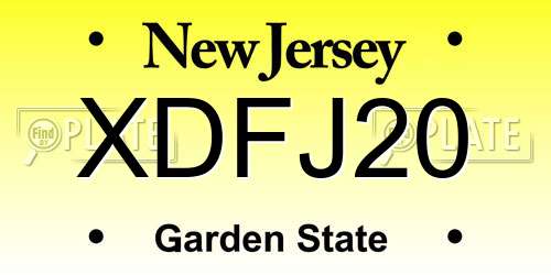 XDFJ20 New Jersey License Plate