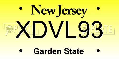XDVL93 New Jersey License Plate
