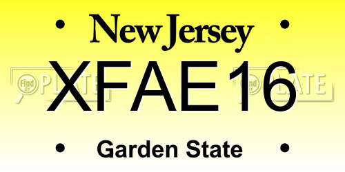 XFAE16 New Jersey License Plate