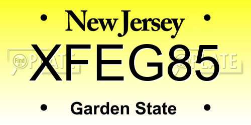 XFEG85 New Jersey License Plate