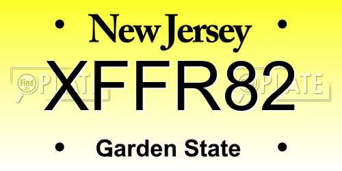 XFFR82 New Jersey License Plate