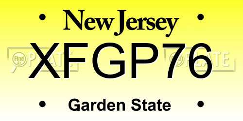XFGP76 New Jersey License Plate