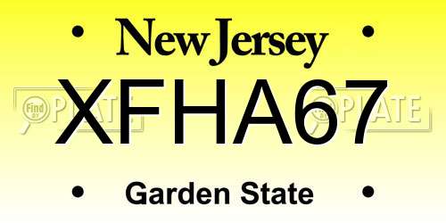 XFHA67 New Jersey License Plate