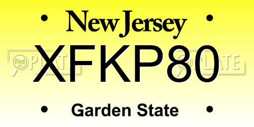 XFKP80 New Jersey License Plate