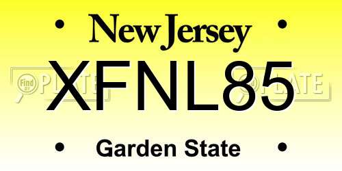 XFNL85 New Jersey License Plate