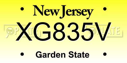 XG835V New Jersey License Plate
