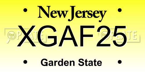 XGAF25 New Jersey License Plate