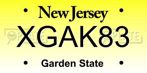 XGAK83 New Jersey License Plate