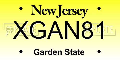 XGAN81 New Jersey License Plate