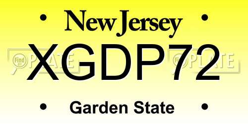 XGDP72 New Jersey License Plate